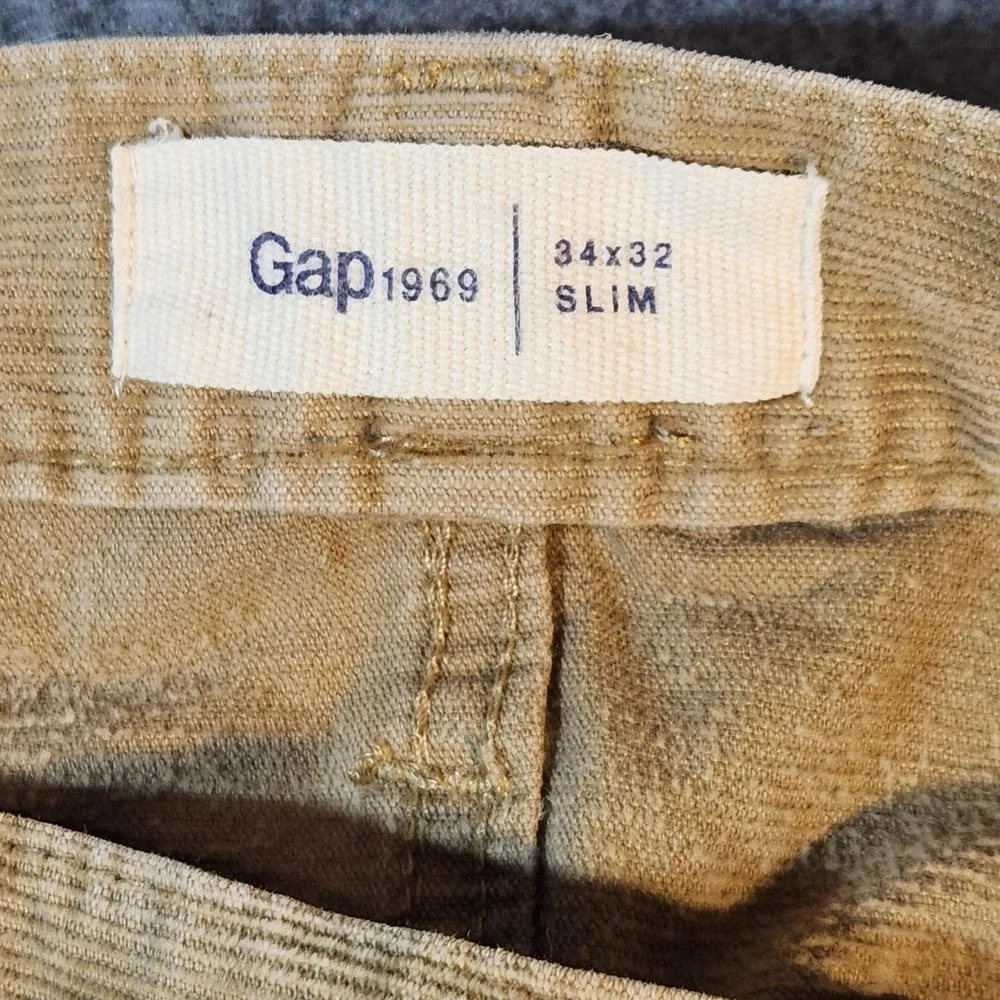 Vintage Y2K‎ Gap 1969 Pants Mens 34x32 Tan Corduroy Slim Fit Casual Distressed